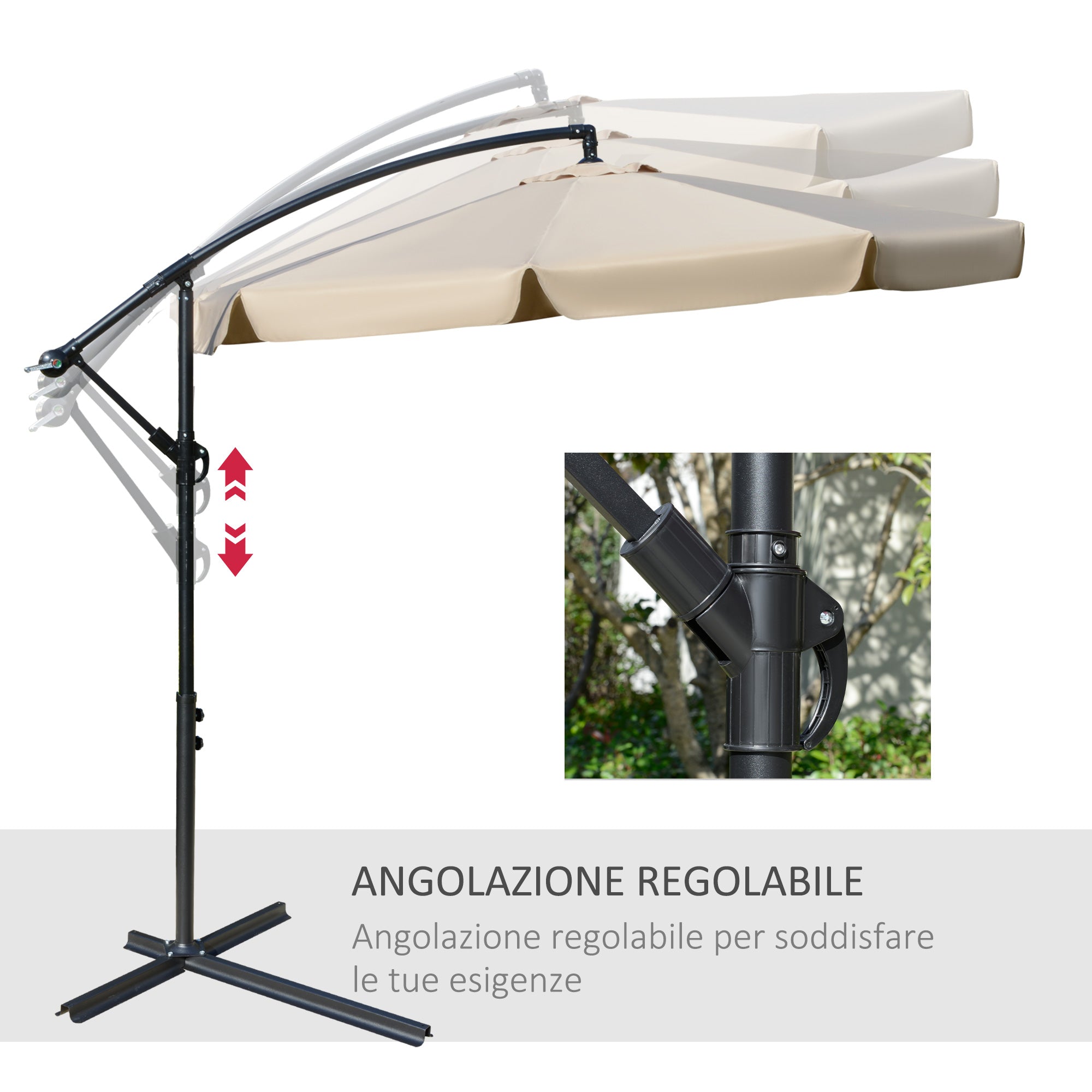 Ombrellone da Giardino Decentrato Ø265x265 cm in Metallo e Poliestere Marrone Chiaro