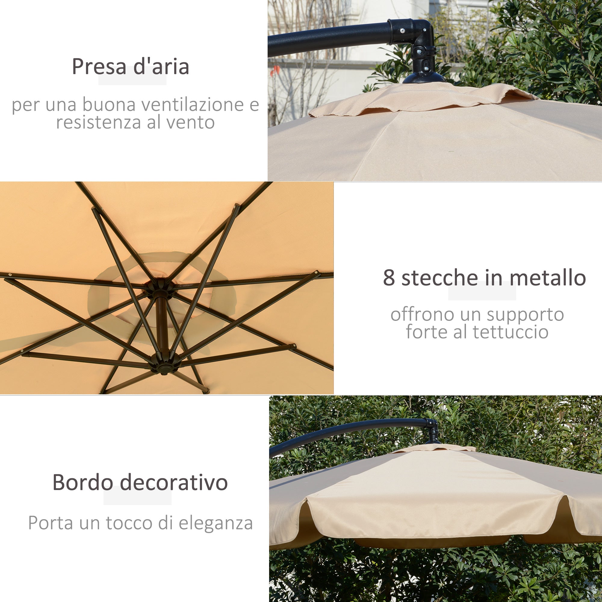 Ombrellone da Giardino Decentrato Ø265x265 cm in Metallo e Poliestere Marrone Chiaro