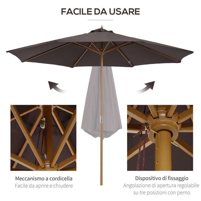 Ombrellone da Giardino Ø300x250 cm in Legno e Poliestere Caffè