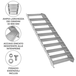 Scala metallica a 10 elementi ad altezza regolabile in acciaio zincato 90 cm / 900 mm