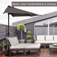 Mezzo Ombrellone da Giardino 269x138x236 cm in Metallo e Poliestere Grigio