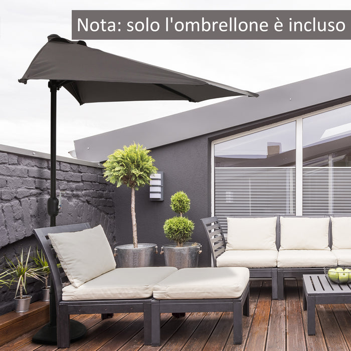 Mezzo Ombrellone da Giardino 269x138x236 cm in Metallo e Poliestere Grigio