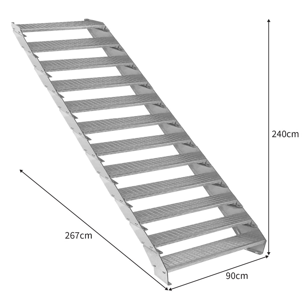 Scala metallica a 12 elementi ad altezza regolabile in acciaio zincato 90 cm / 900 mm