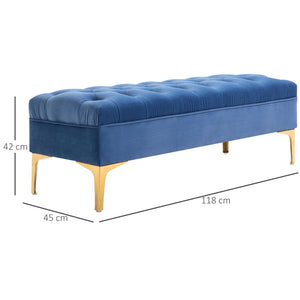 Panca Imbottita Fondoletto 118x45x42 cm in Tessuto Vellutato Blu