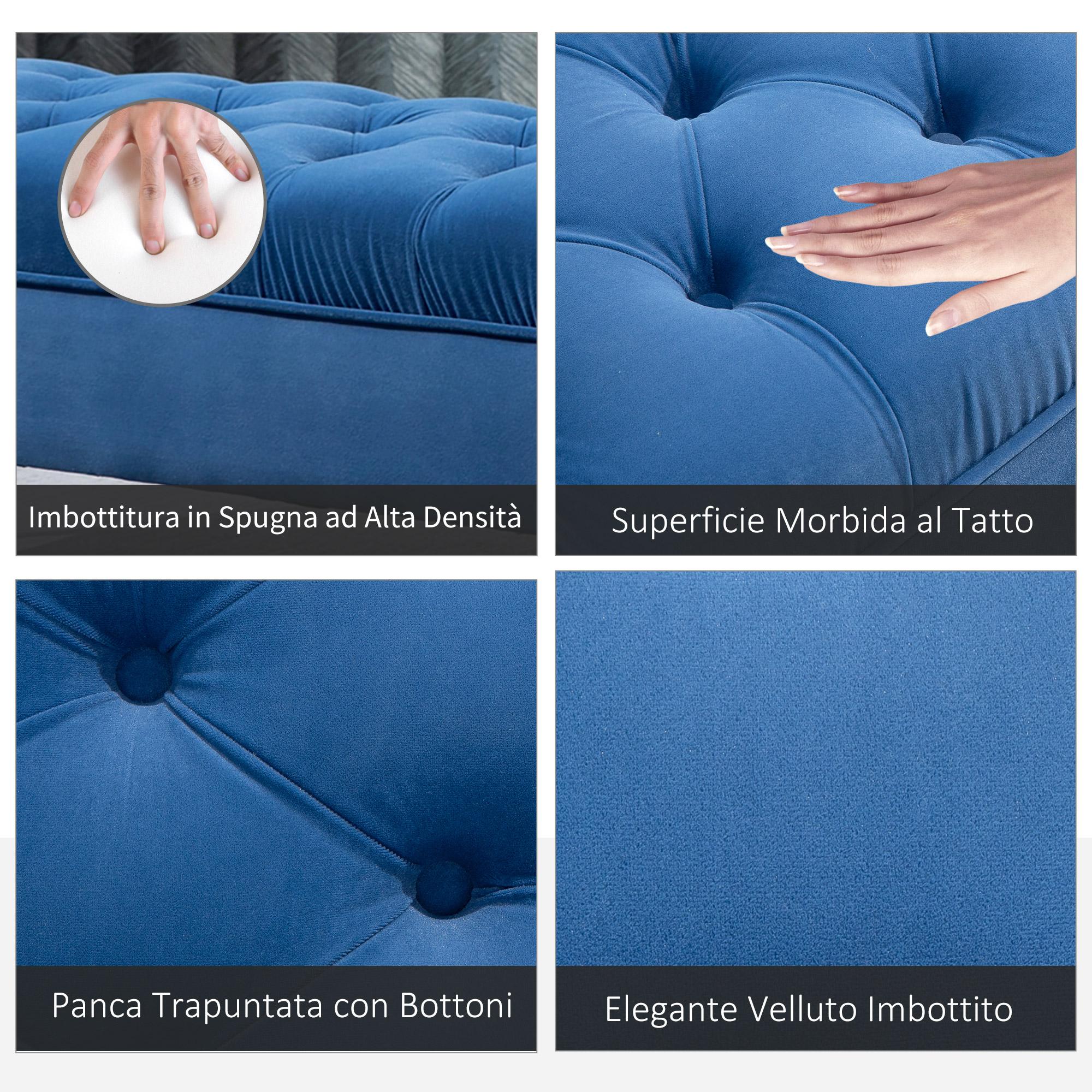 Panca Imbottita Fondoletto 118x45x42 cm in Tessuto Vellutato Blu