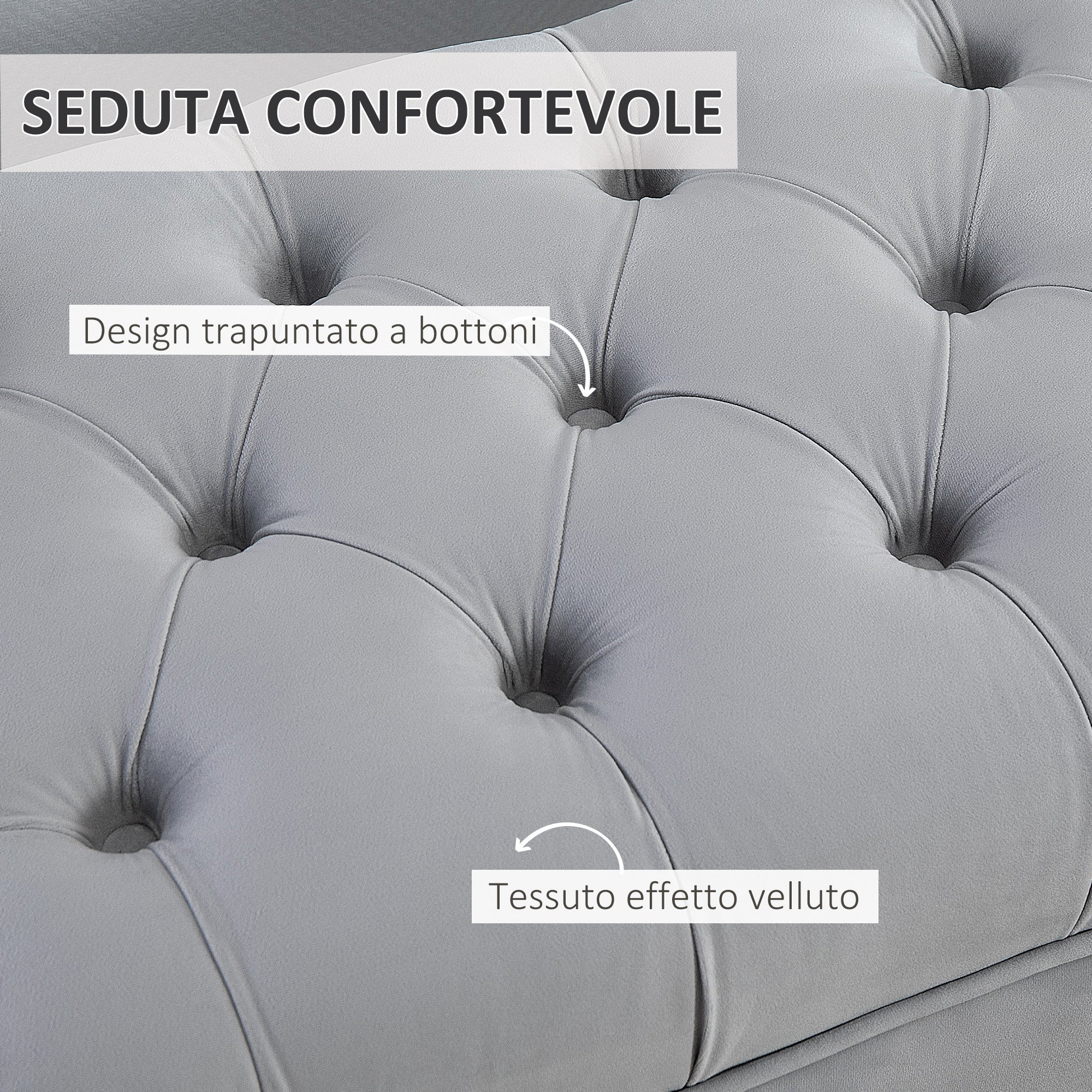 Panca Imbottita Fondoletto 118x45x42 cm in Tessuto Vellutato Grigio