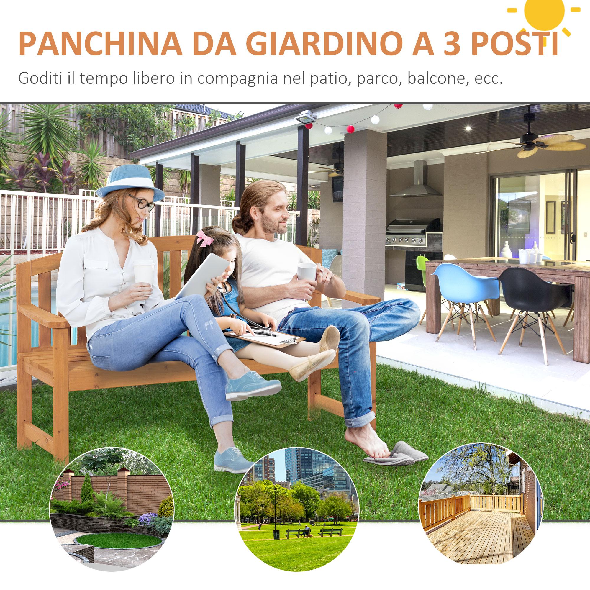 Panchina da Giardino 3 Posti 140x50x85 cm in Legno di Abete Naturale