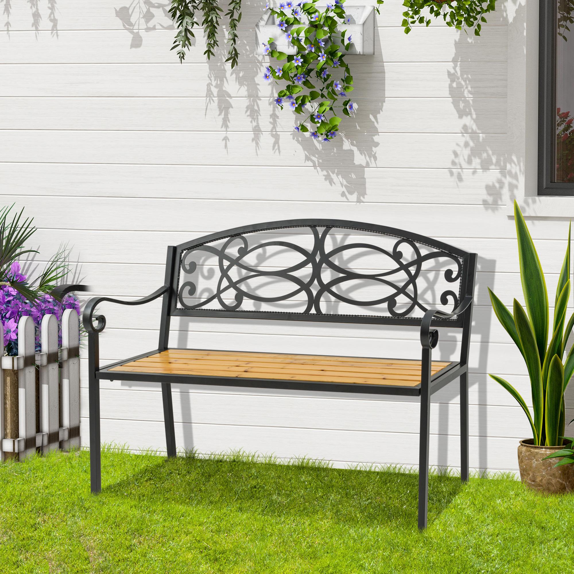 Panchina da Giardino 2 Posti 127x52x88 cm in Metallo e Legno Nero