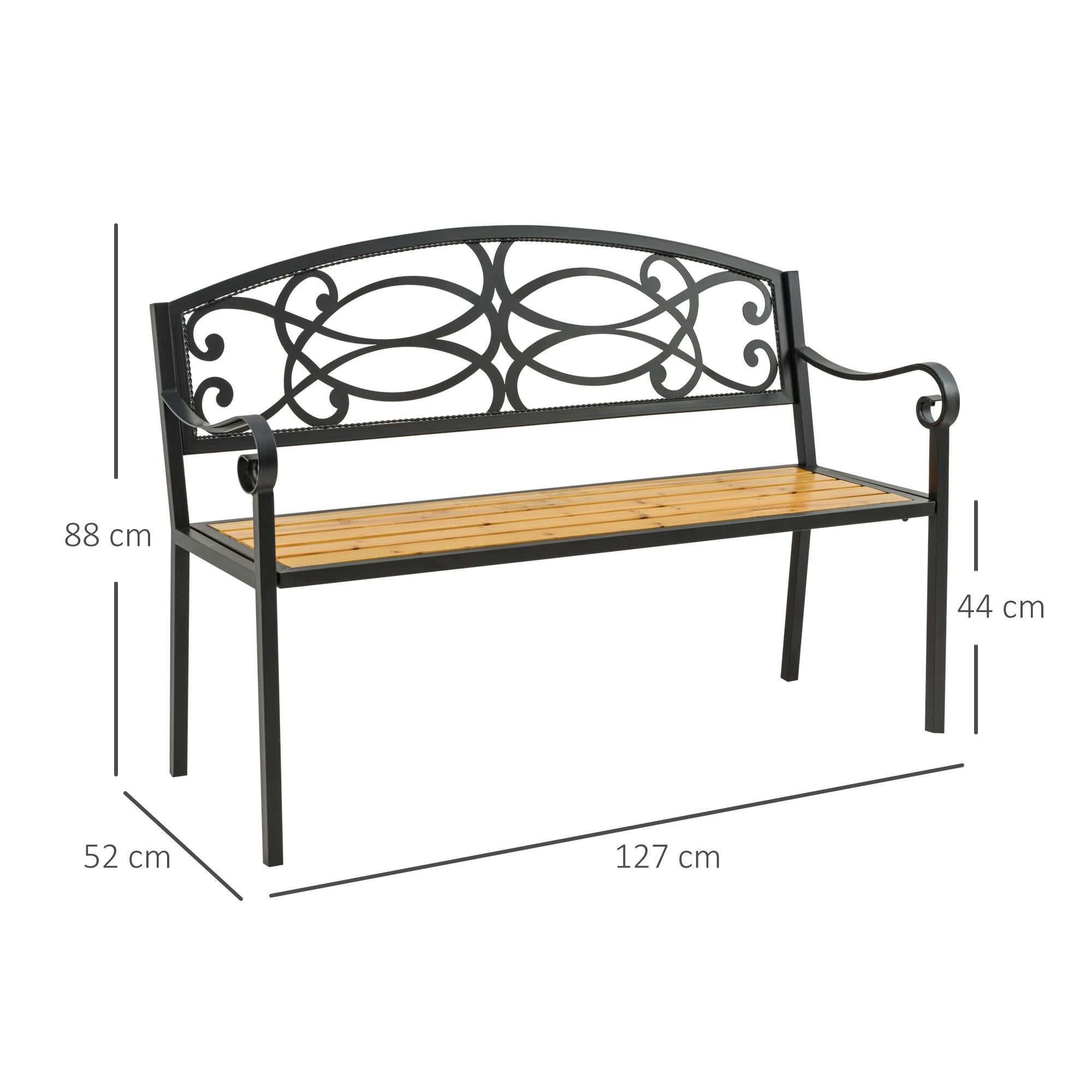 Panchina da Giardino 2 Posti 127x52x88 cm in Metallo e Legno Nero