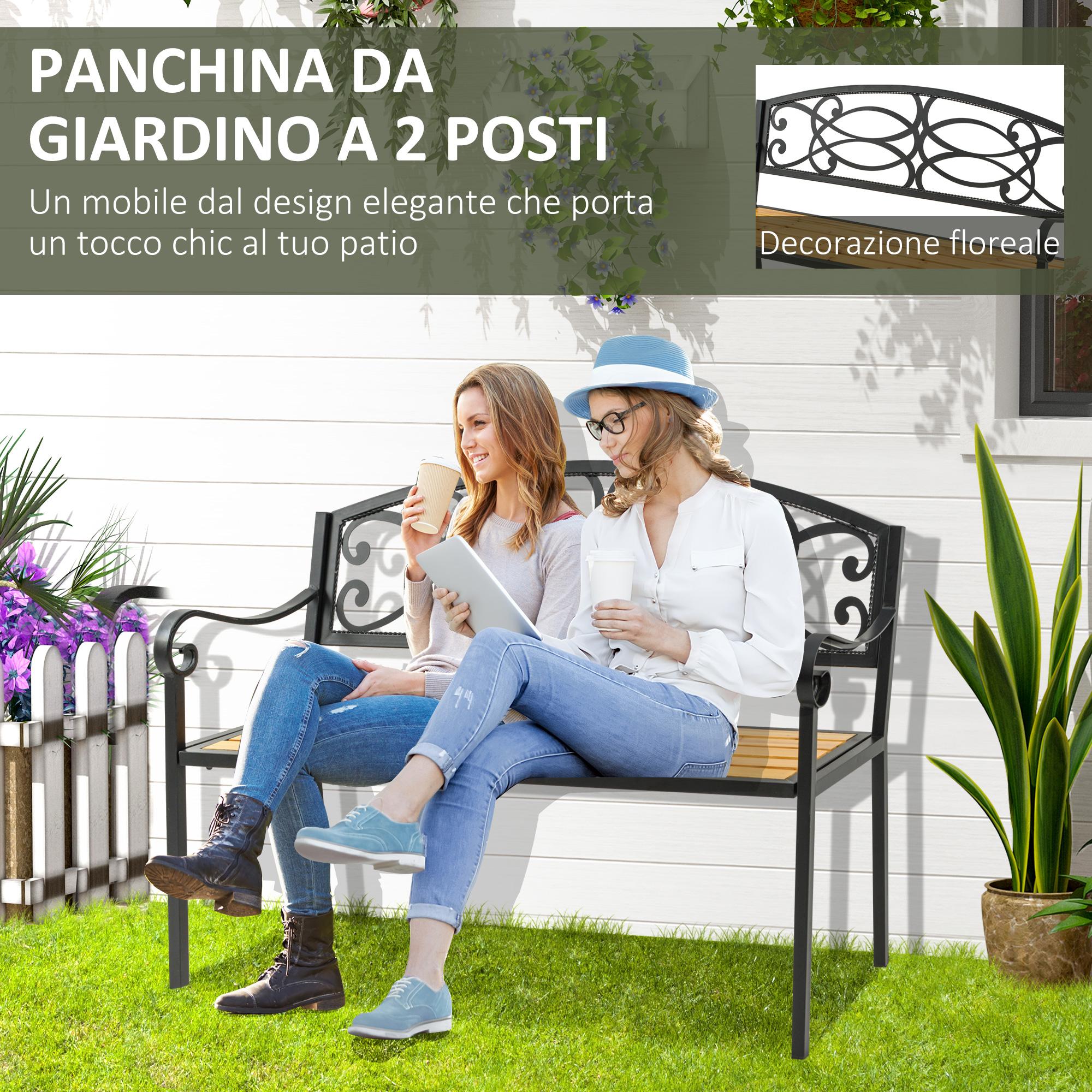 Panchina da Giardino 2 Posti 127x52x88 cm in Metallo e Legno Nero