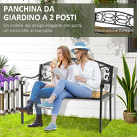 Panchina da Giardino 2 Posti 127x52x88 cm in Metallo e Legno Nero