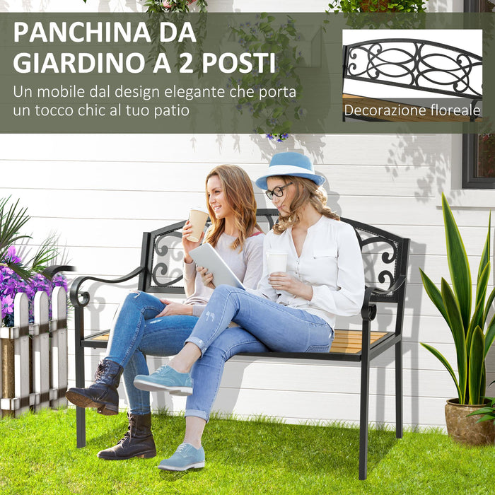 Panchina da Giardino 2 Posti 127x52x88 cm in Metallo e Legno Nero