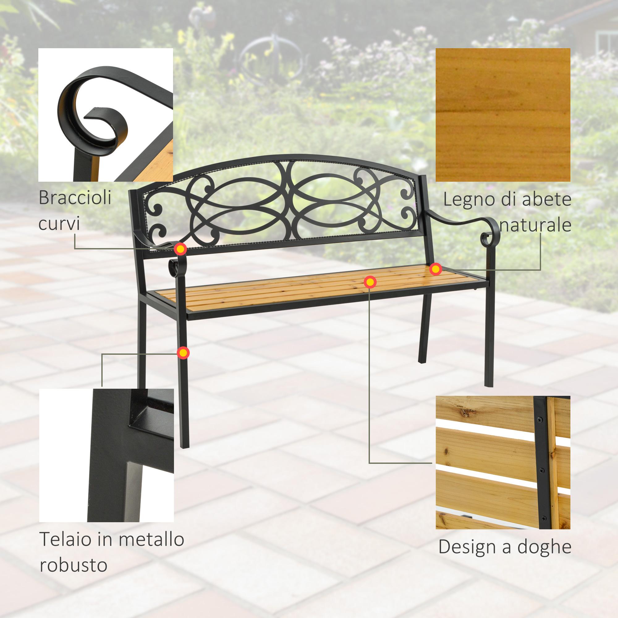 Panchina da Giardino 2 Posti 127x52x88 cm in Metallo e Legno Nero