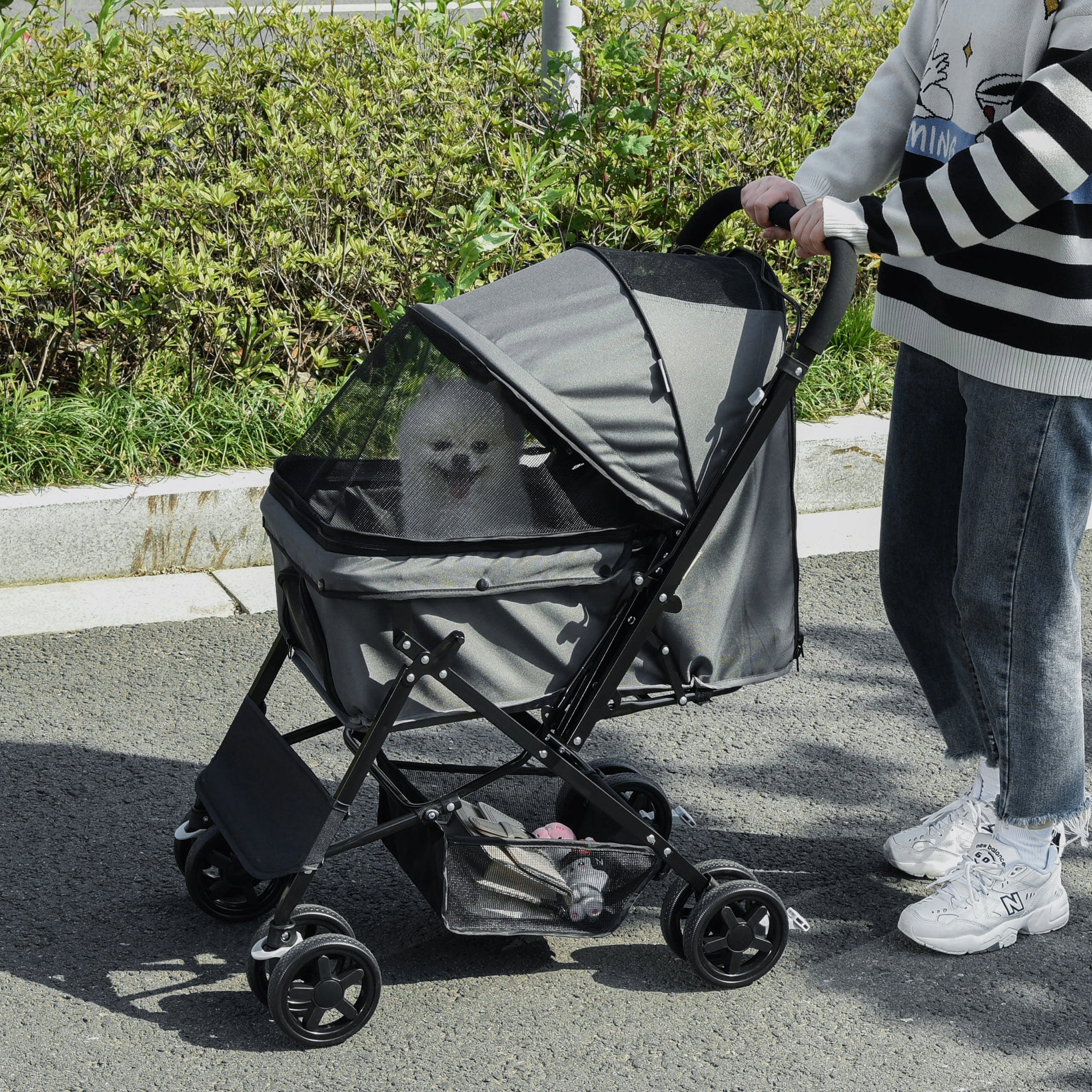 Passeggino per Cani 76,5x52x95 cm in Acciaio e Tessuto Oxford Grigio