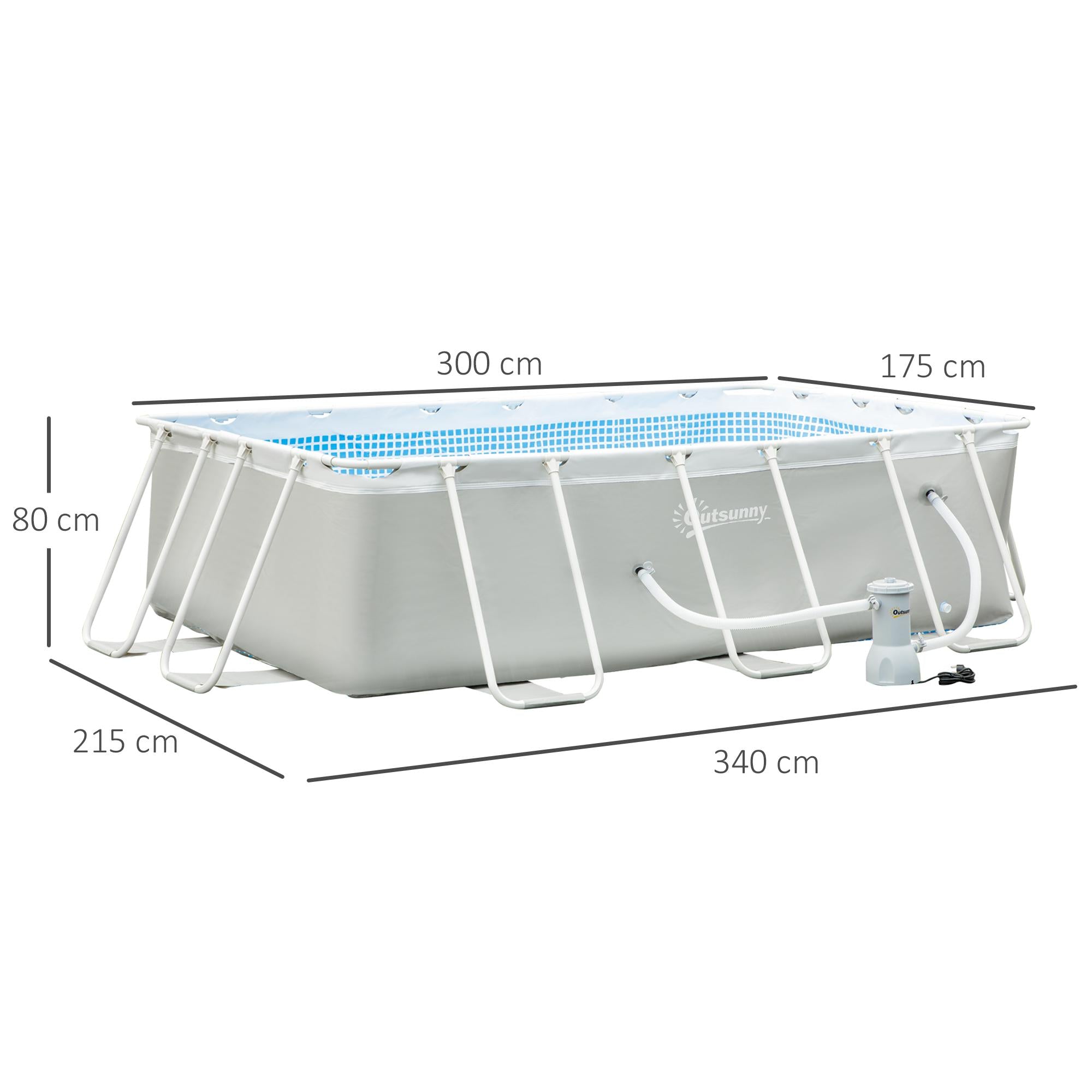 Piscina Fuori Terra Rettangolare 340x215x80 cm Telaio in Acciaio Grigia