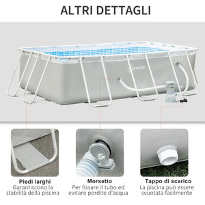 Piscina Fuori Terra Rettangolare 340x215x80 cm Telaio in Acciaio Grigia