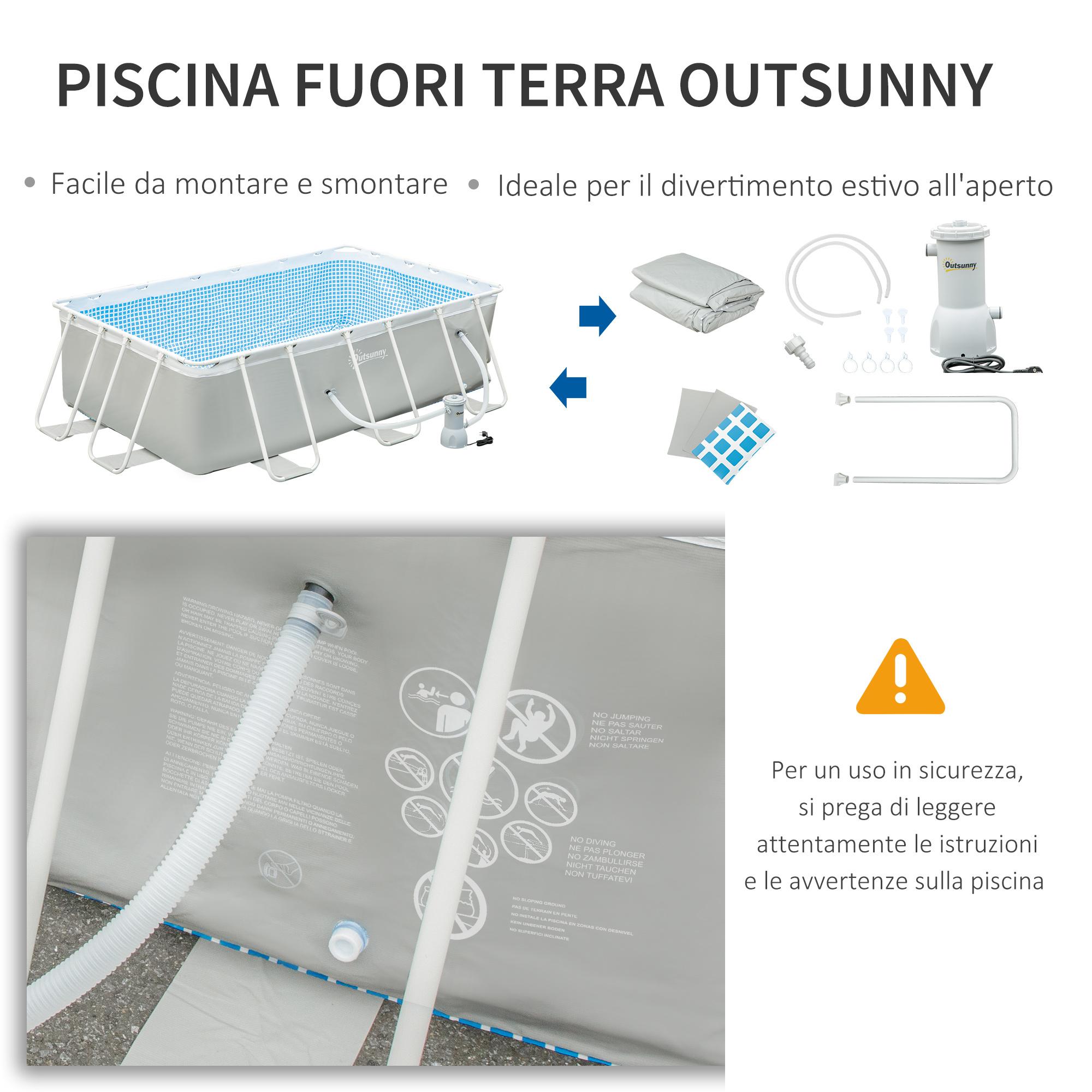 Piscina Fuori Terra Rettangolare 340x215x80 cm Telaio in Acciaio Grigia