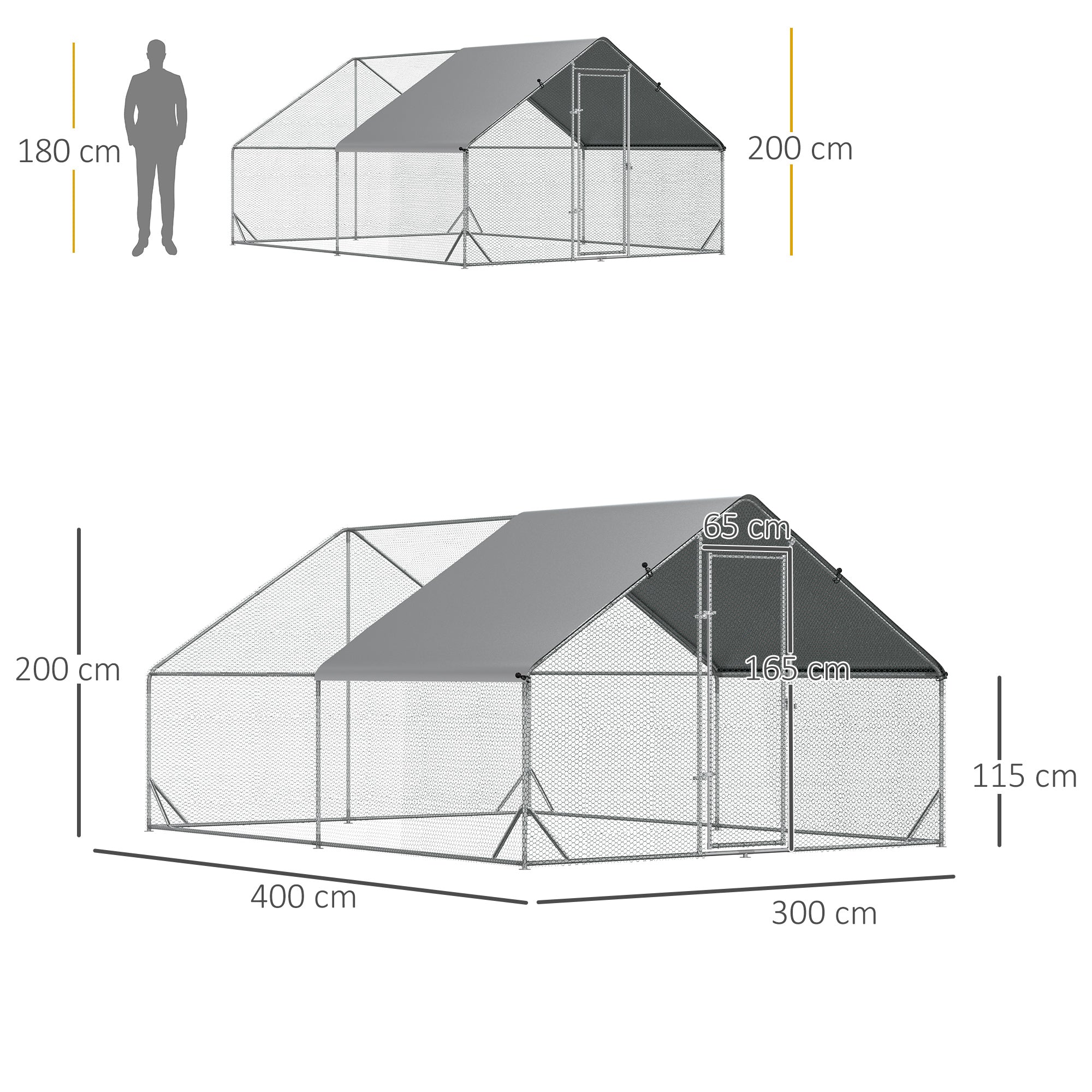 Pollaio Gabbia per Galline da Esterno 3x4x2m Telaio Zincato Argento