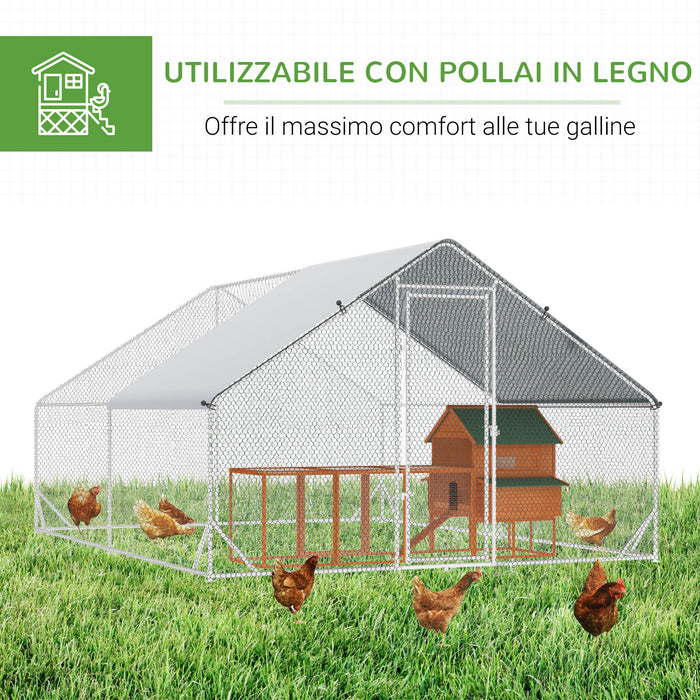 Pollaio Gabbia per Galline da Esterno 3x4x2m Telaio Zincato Argento