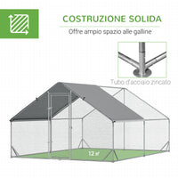 Pollaio Gabbia per Galline da Esterno 3x4x2m Telaio Zincato Argento