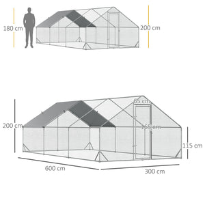 Pollaio Gabbia per Galline da Esterno 3x6x2m Telaio Zincato Argento