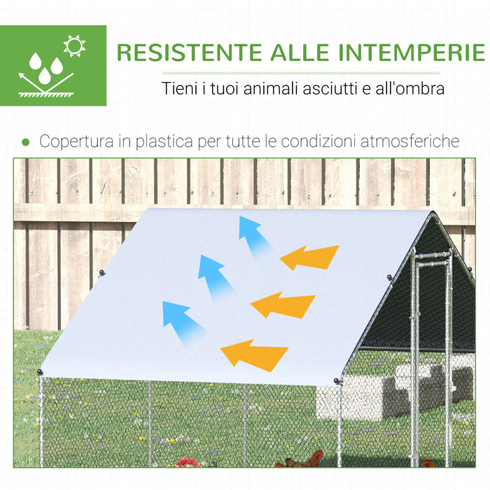 Pollaio Gabbia per Galline da Esterno 3x6x2m Telaio Zincato Argento