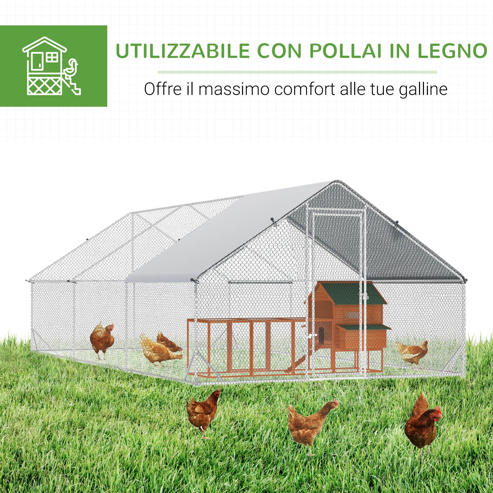 Pollaio Gabbia per Galline da Esterno 3x6x2m Telaio Zincato Argento