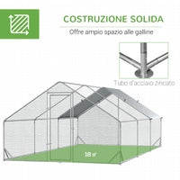 Pollaio Gabbia per Galline da Esterno 3x6x2m Telaio Zincato Argento