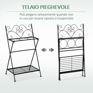 Portapiante Pieghevole con 3 Vasi 47x37x78,5 cm in Metallo Nero