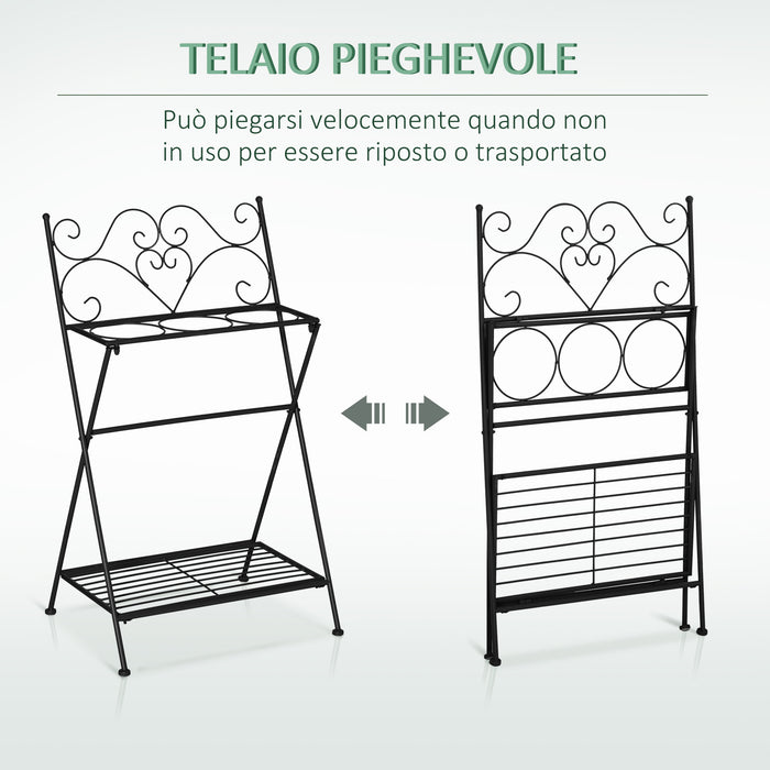 Portapiante Pieghevole con 3 Vasi 47x37x78,5 cm in Metallo Nero