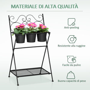 Portapiante Pieghevole con 3 Vasi 47x37x78,5 cm in Metallo Nero