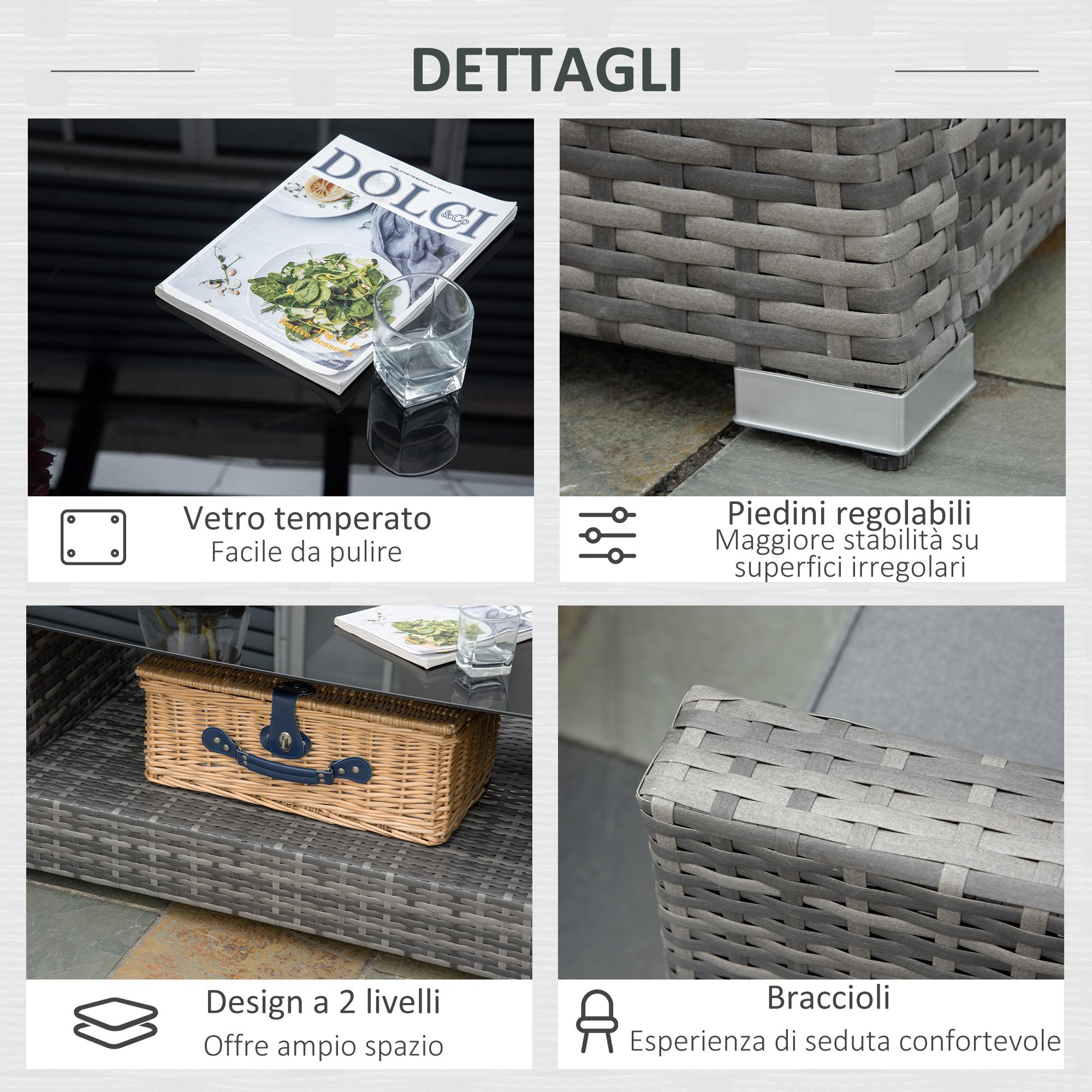 Set Salotto da Giardino Divano Angolare e Tavolino in Rattan Grigio