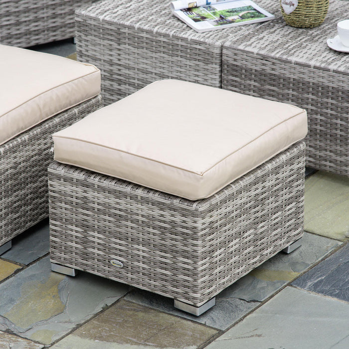 Set Salotto da Giardino Divano 2 Poltrone Tavolino e 2 Poggiapiedi in Rattan Beige e Grigio