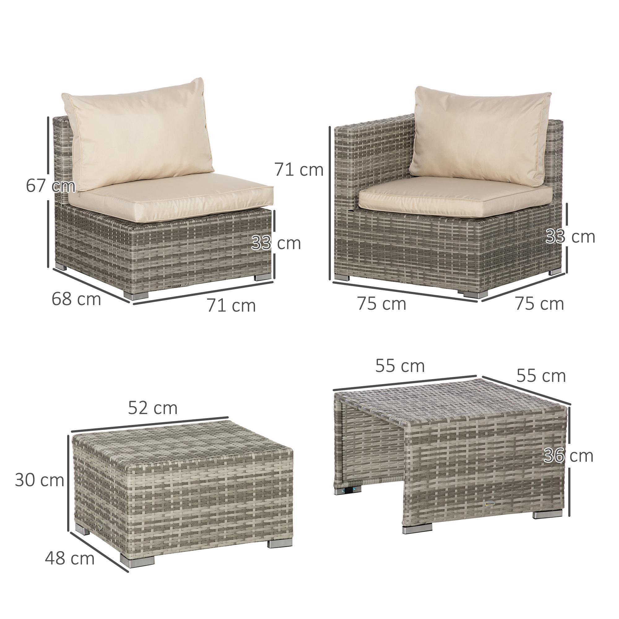 Set Salotto da Giardino Divano 2 Poltrone Tavolino e 2 Poggiapiedi in Rattan Beige e Grigio