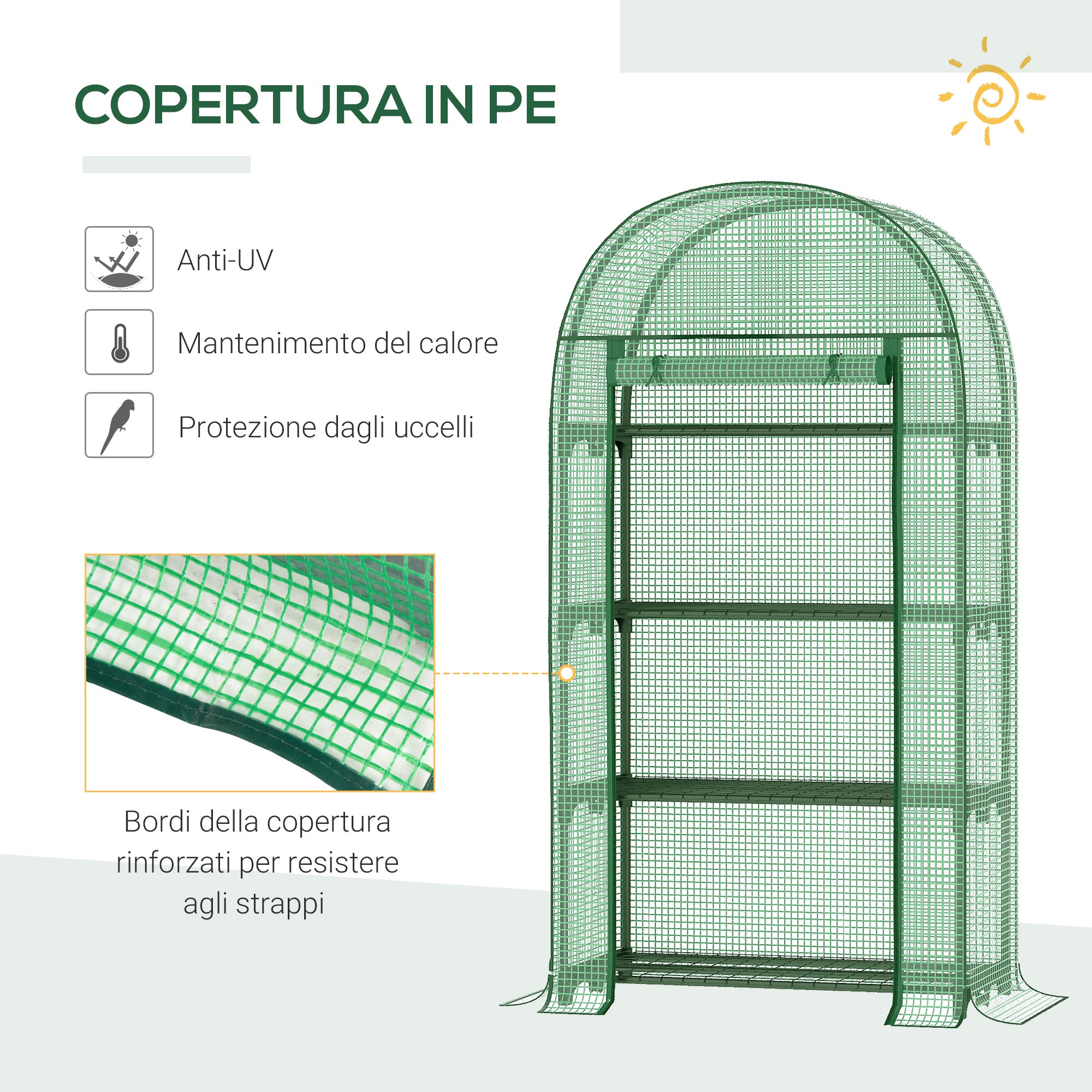 Serra da Giardino con Ripiani 80x49x160 cm in Metallo Verde