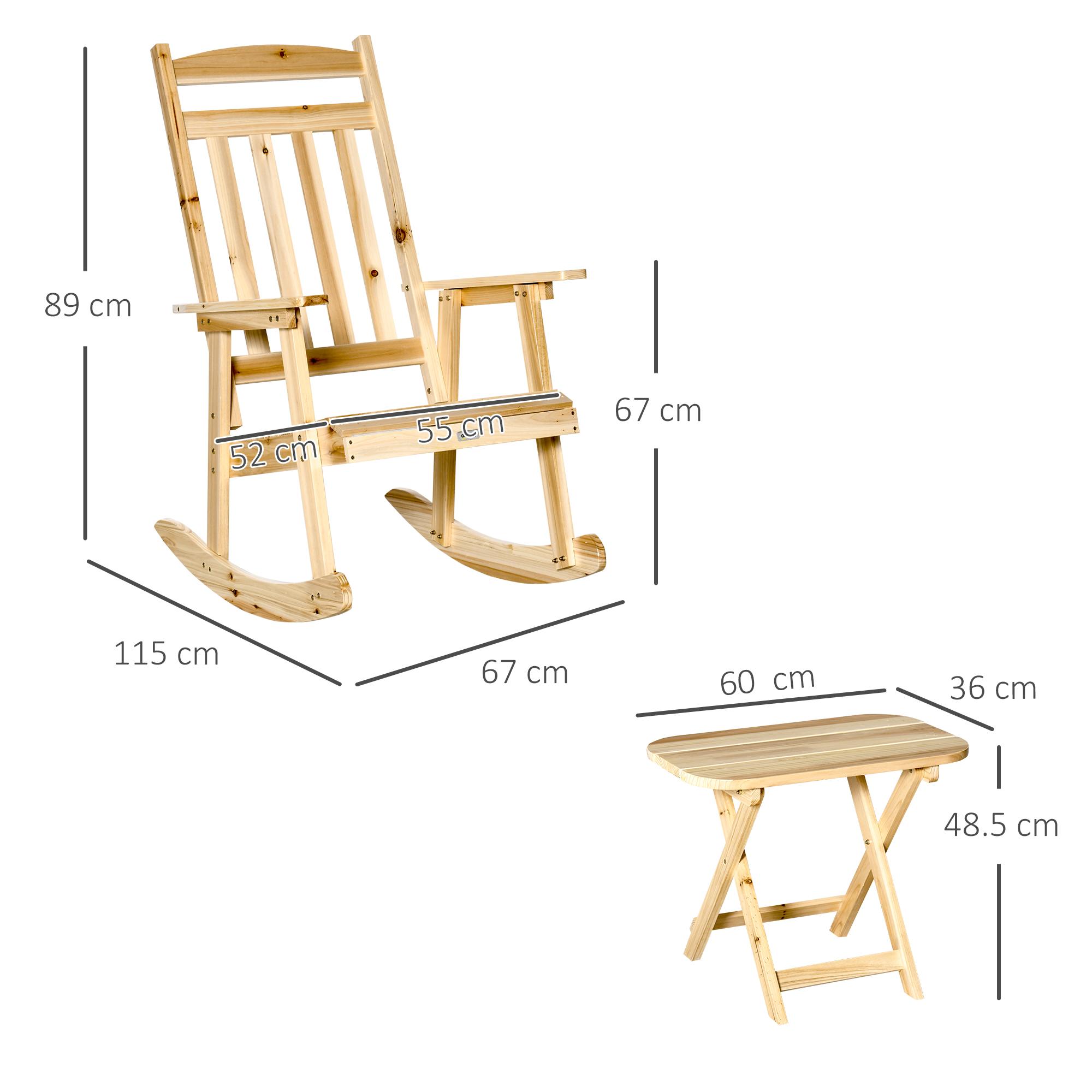 Set Sedia a Dondolo e Tavolino Pieghevole in Legno di Abete Naturale