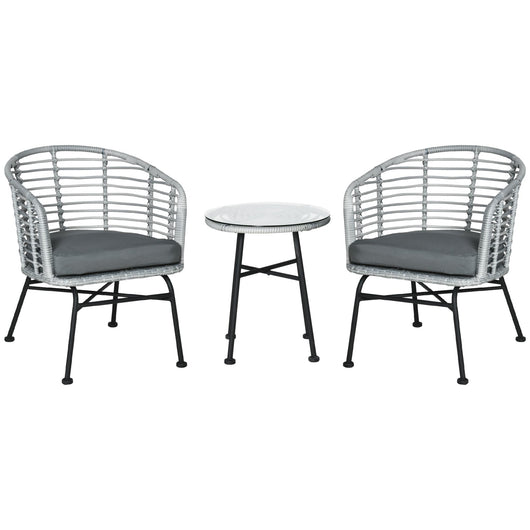 Set Tavolino e 2 Sedie da Giardino in Rattan Sintetico Grigio