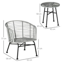 Set Tavolino e 2 Sedie da Giardino in Rattan Sintetico Grigio