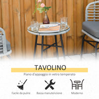 Set Tavolino e 2 Sedie da Giardino in Rattan Sintetico Grigio