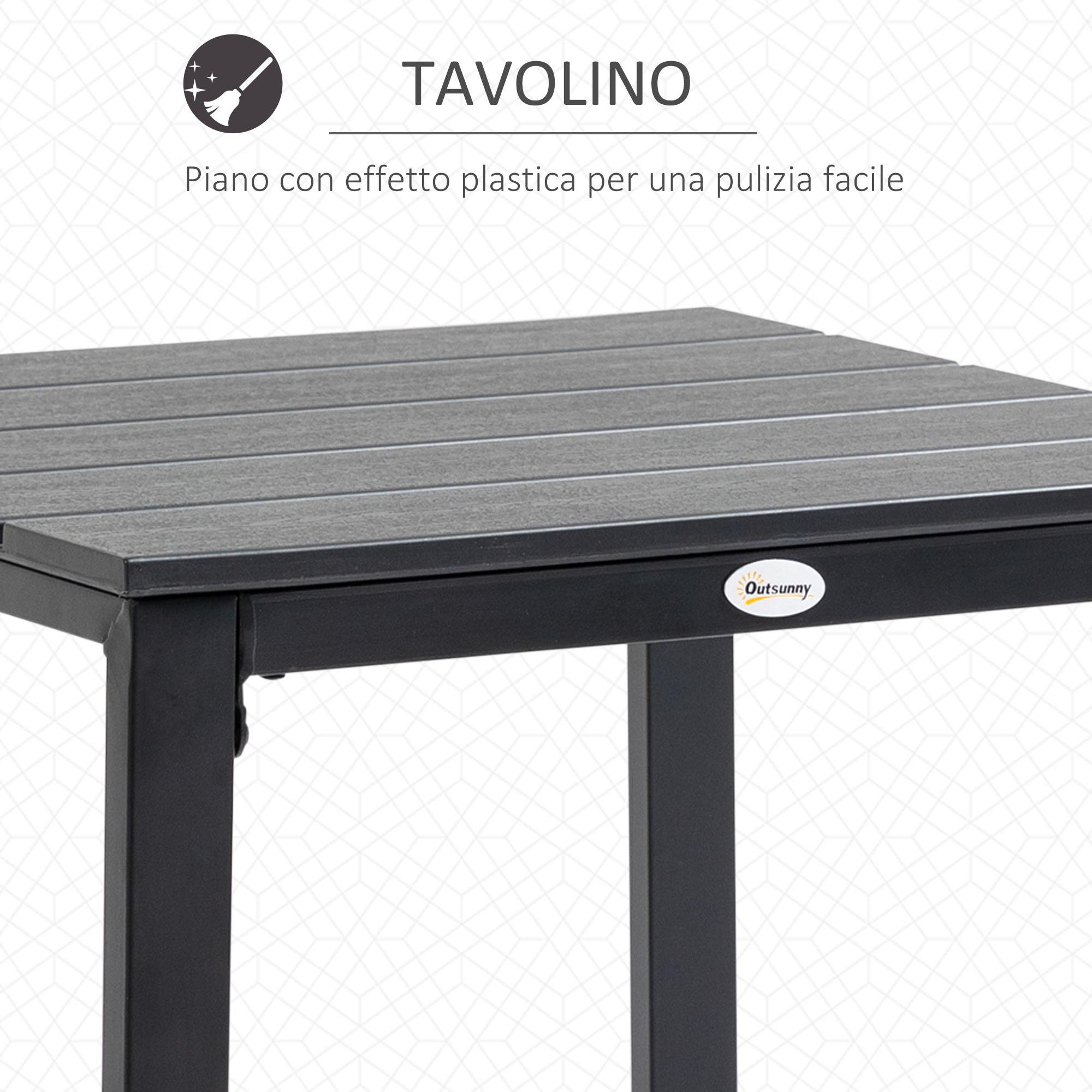 Set Tavolino e 2 Sedie da Giardino in Acciaio e Plastica Marrone