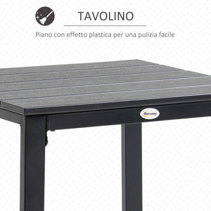 Set Tavolino e 2 Sedie da Giardino in Acciaio e Plastica Marrone