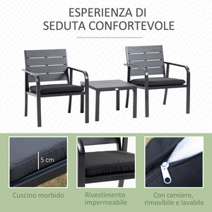 Set Tavolino e 2 Sedie da Giardino in Acciaio e Plastica Marrone