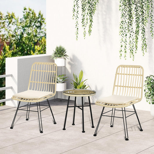 Set Tavolino e 2 Sedie in Rattan Polietilene Crema