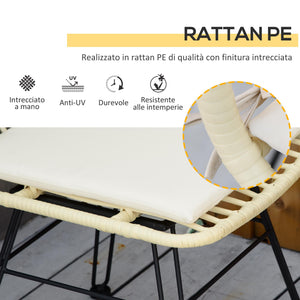 Set Tavolino e 2 Sedie in Rattan Polietilene Crema