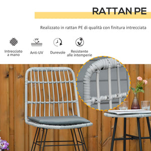 Set Tavolino e 2 Sedie in Rattan Polietilene Grigio