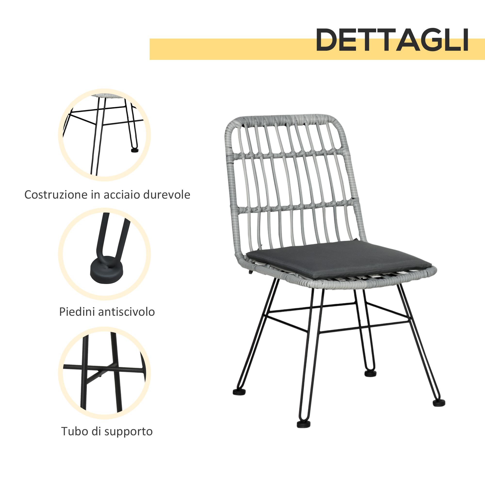 Set Tavolino e 2 Sedie in Rattan Polietilene Grigio