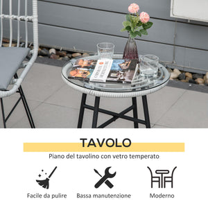 Set Tavolino e 2 Sedie in Rattan Polietilene Grigio