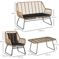 Set Salotto da Giardino Divano Angolare e Tavolino in Rattan Naturale e Poliestere Nero