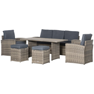 Set Salotto da Giardino Divano 2 Poltrone 2 Sgabelli e Tavolino in Rattan Polietilene Grigio