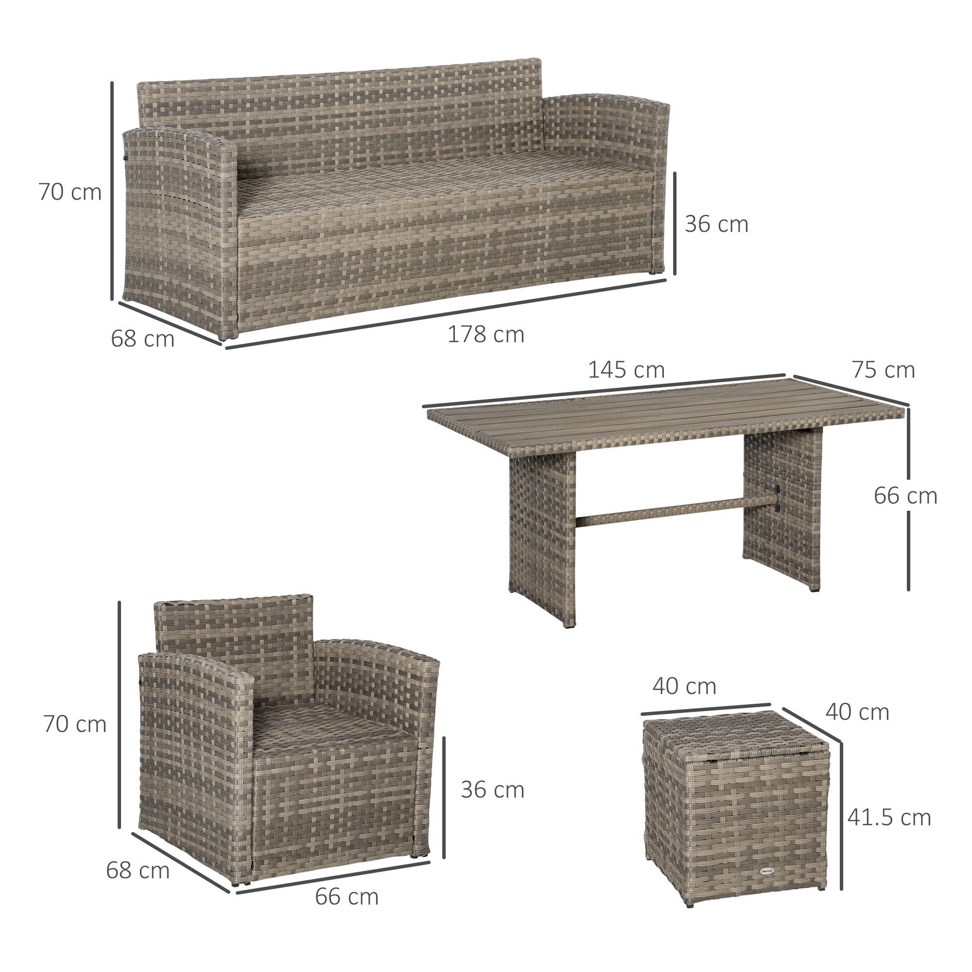 Set Salotto da Giardino Divano 2 Poltrone 2 Sgabelli e Tavolino in Rattan Polietilene Grigio